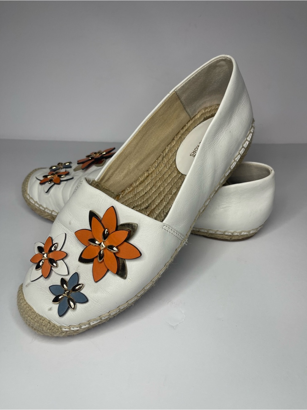 Michael Kors Heidi White Leather Slip-On Espadrille with Floral Accents size 36
